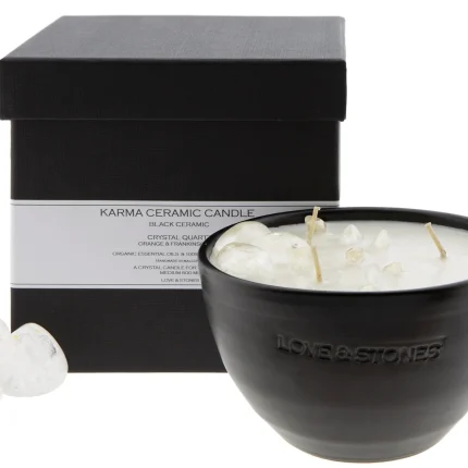 MEDIUM RAW ENERGY CRYSTAL QUARTZ BLACK CERAMIC CANDLE 800ML