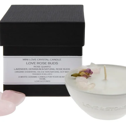 LOVE - A ROSE AND ROSE QUARTZ CRYSTAL INFUSED SCENTED MINI CANDLE